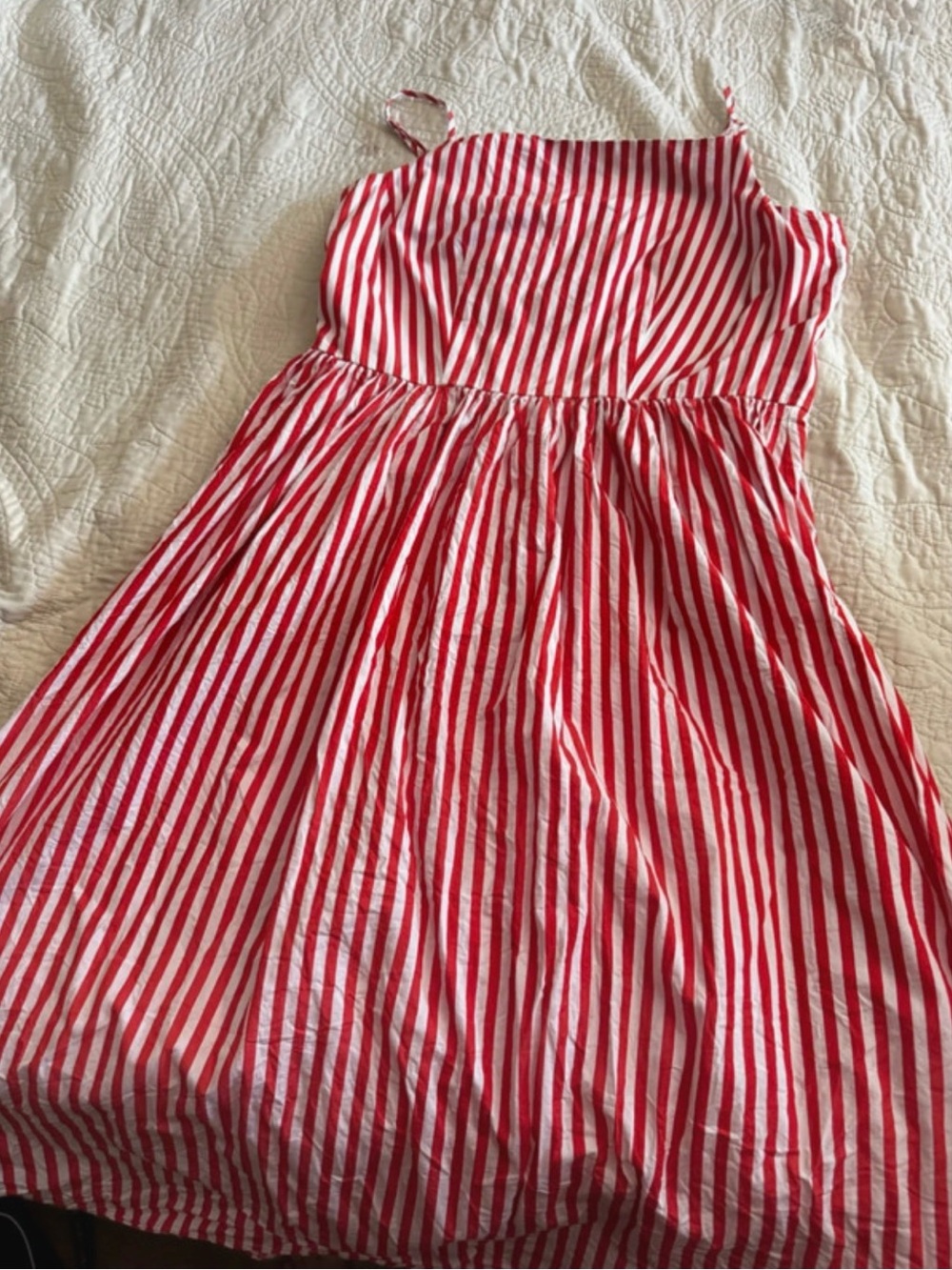 Striped Red and White Midi Dress with Spaghetti Straps